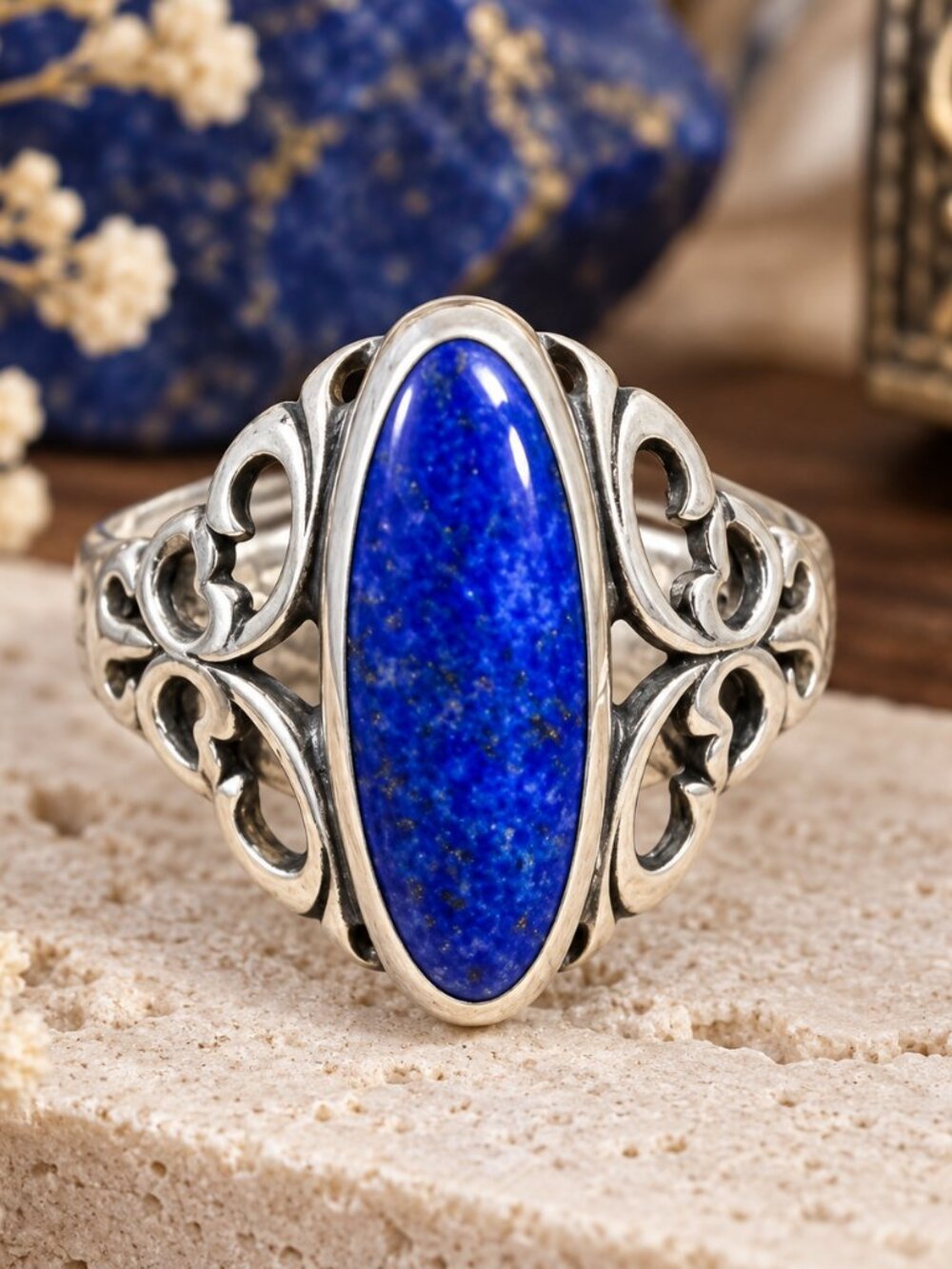 Vintage Designer Kabana Lapis Lazuli Sterling Silver Ring - Size 9